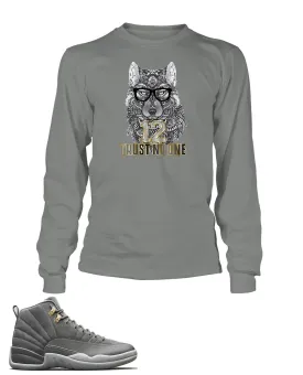 New Wolf, Trust No One Graphic Long Sleeve T Shirt to Match Retro Air Jordan 12 Cool Grey Shoe