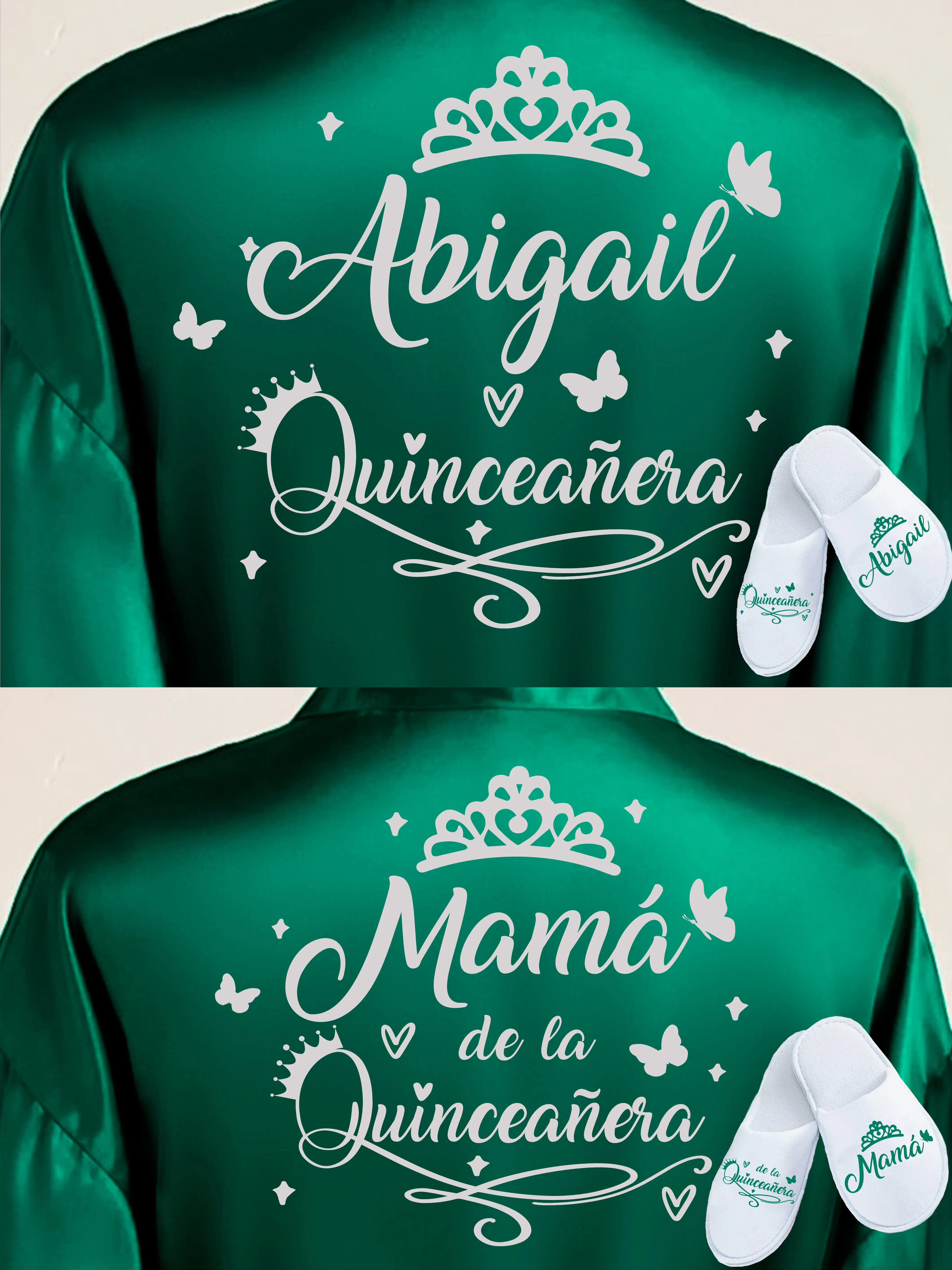 2 Batas y zapatillas Quinceanera Green with Silver