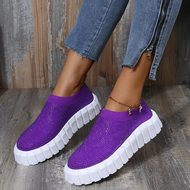 2022 Bling Bling Female Mesh Platform Vulcanized Shoes