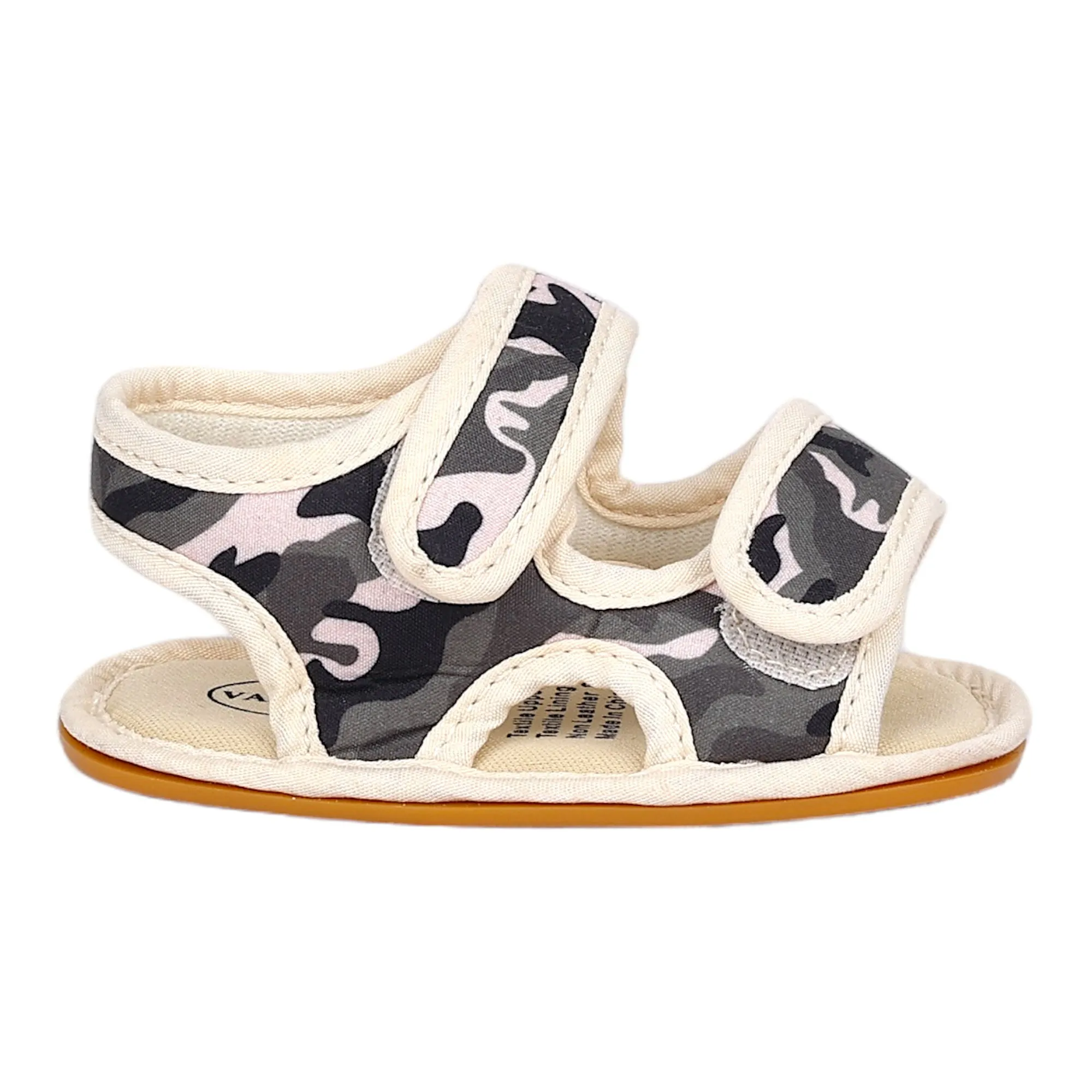 Baby Moo Camouflage Print Anti-Skid Velcro Floater Sandals - Beige, Military