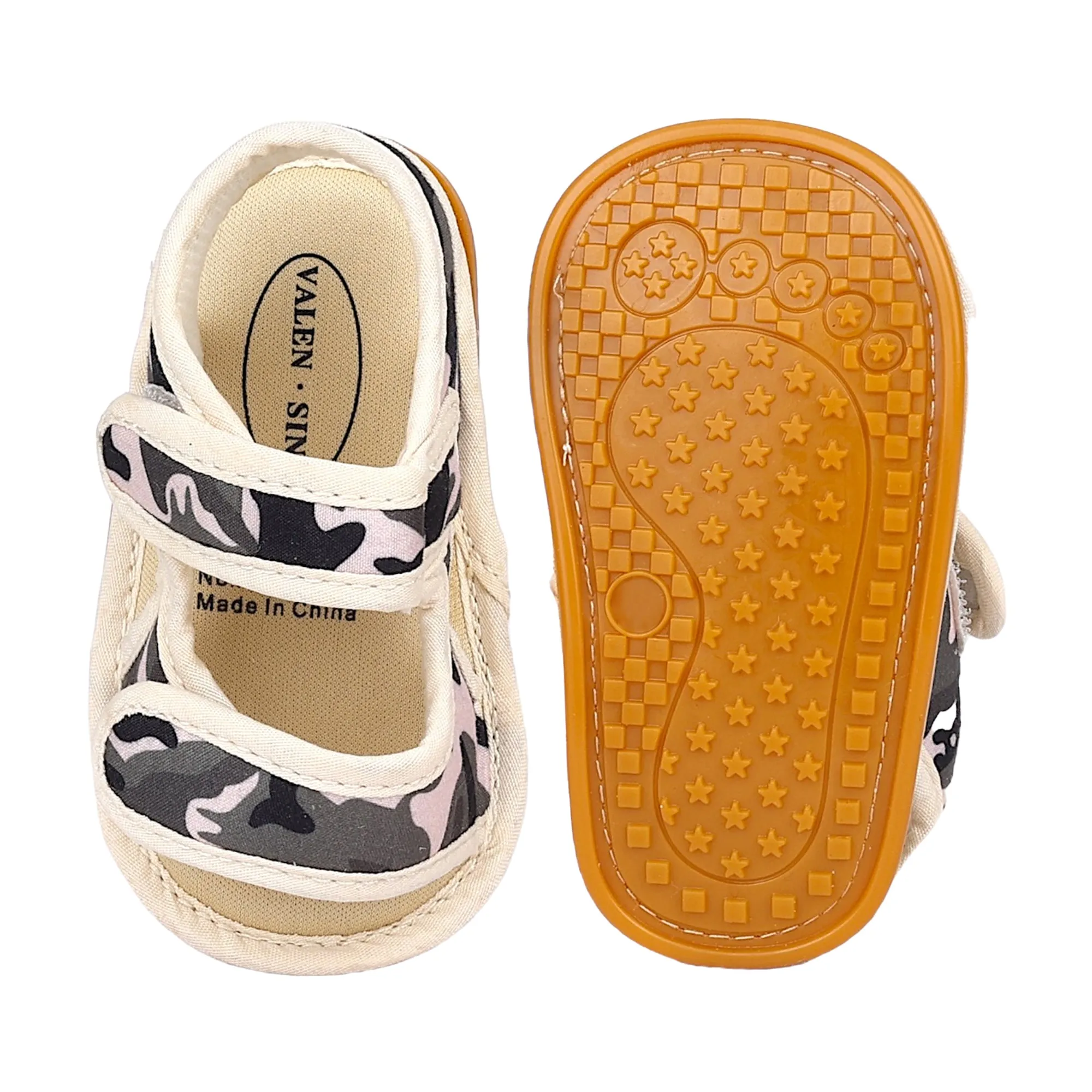 Baby Moo Camouflage Print Anti-Skid Velcro Floater Sandals - Beige, Military