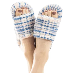 Blue Houndstooth Faux Fur Slippers