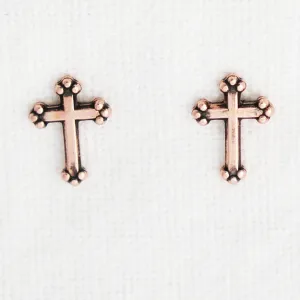 Copper Florentine Cross Earring Studs Solid Copper Post Earring Stud Earrings with Hypoallergenic Steel Post and Clutches