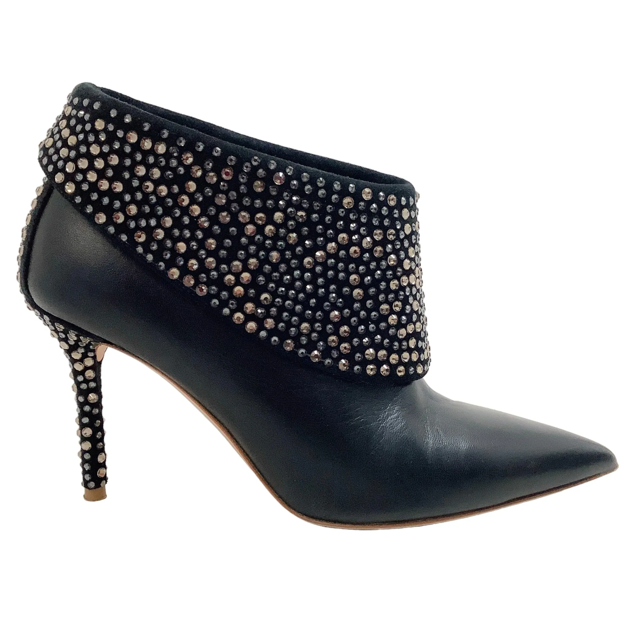 Malone Souliers Black Fold Over Booties with Crystal Embellishments