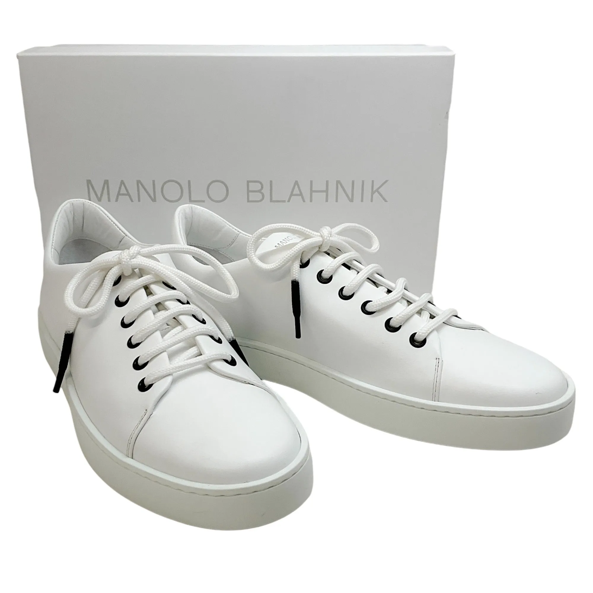 Manolo Blahnik White Leather Semanada Sneakers