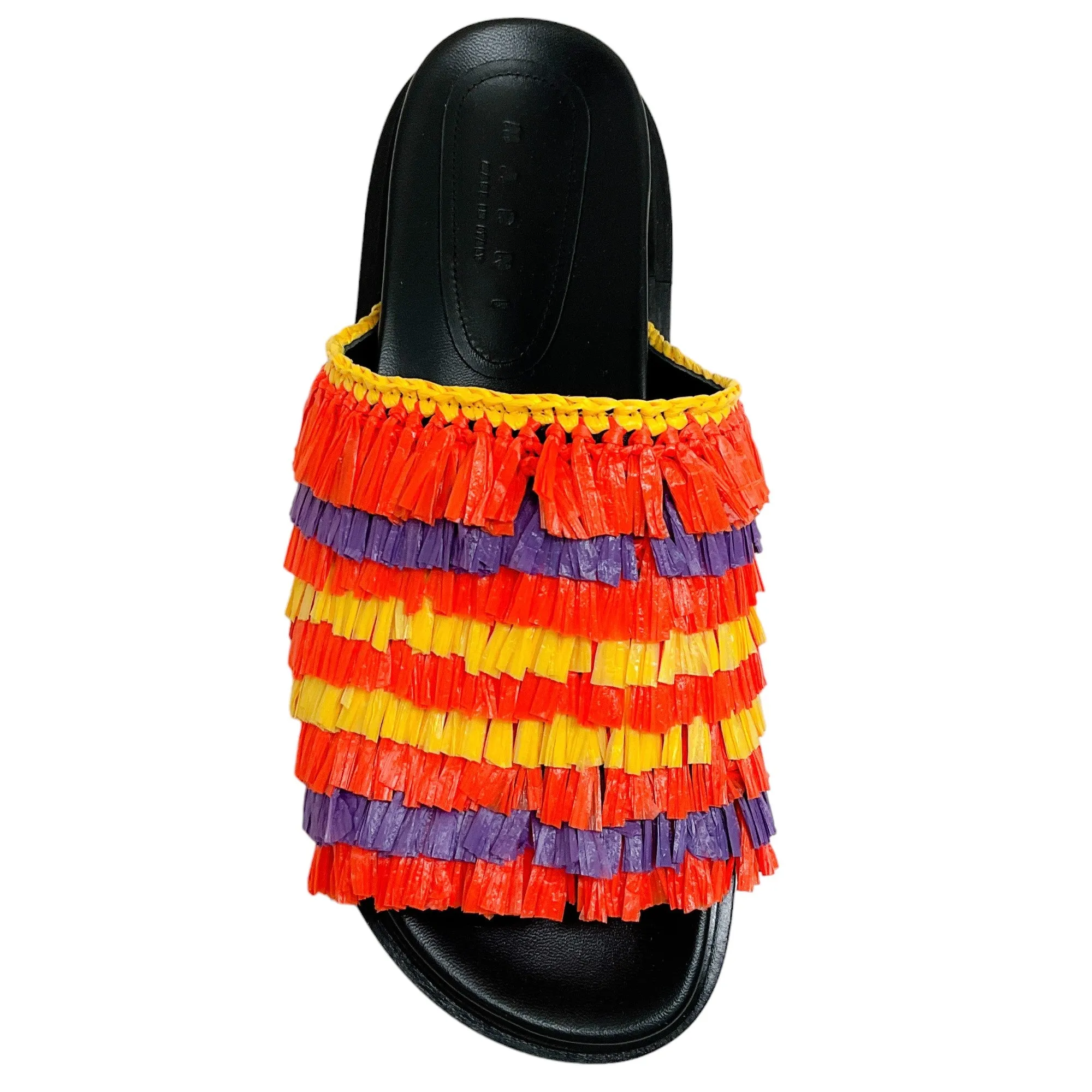 Marni Orange Multi Raffia Fringe Slide Sandals