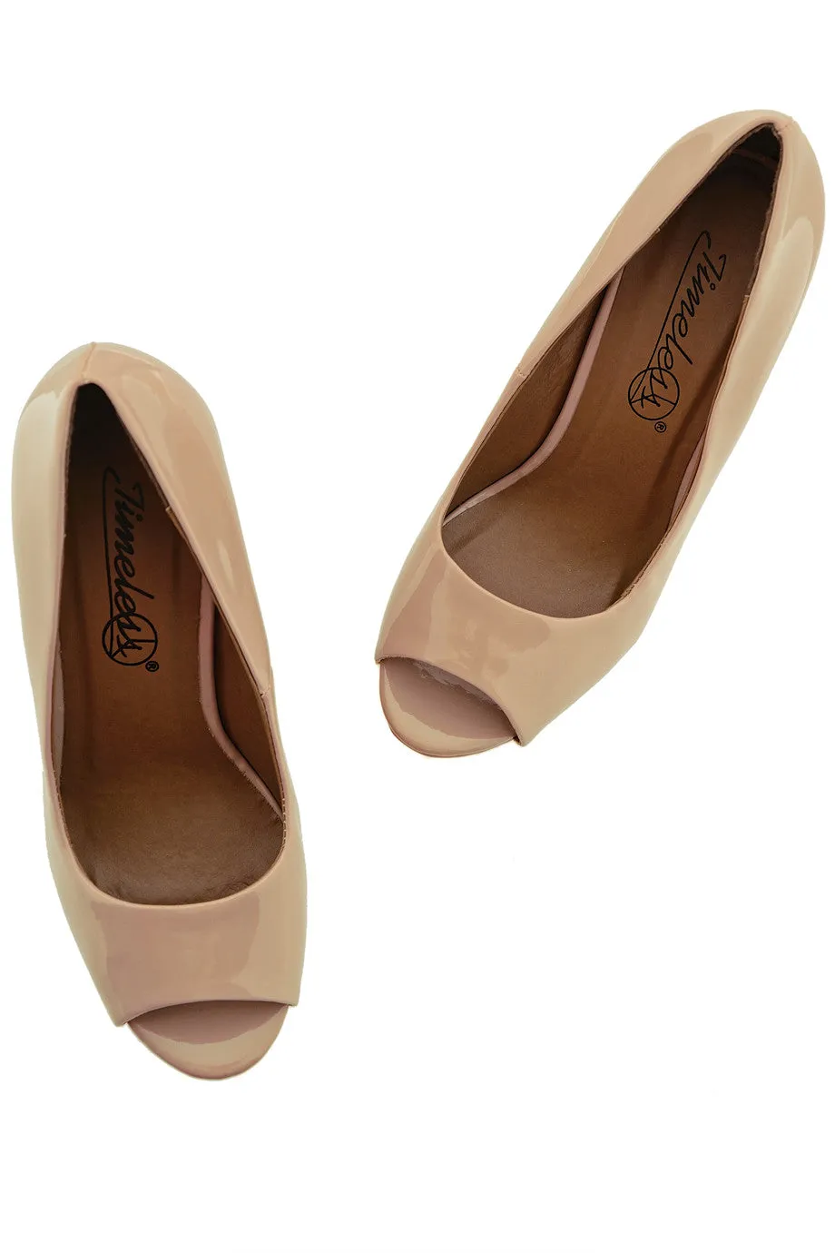 MELLIE Nude Patent Peep Toe Wedges