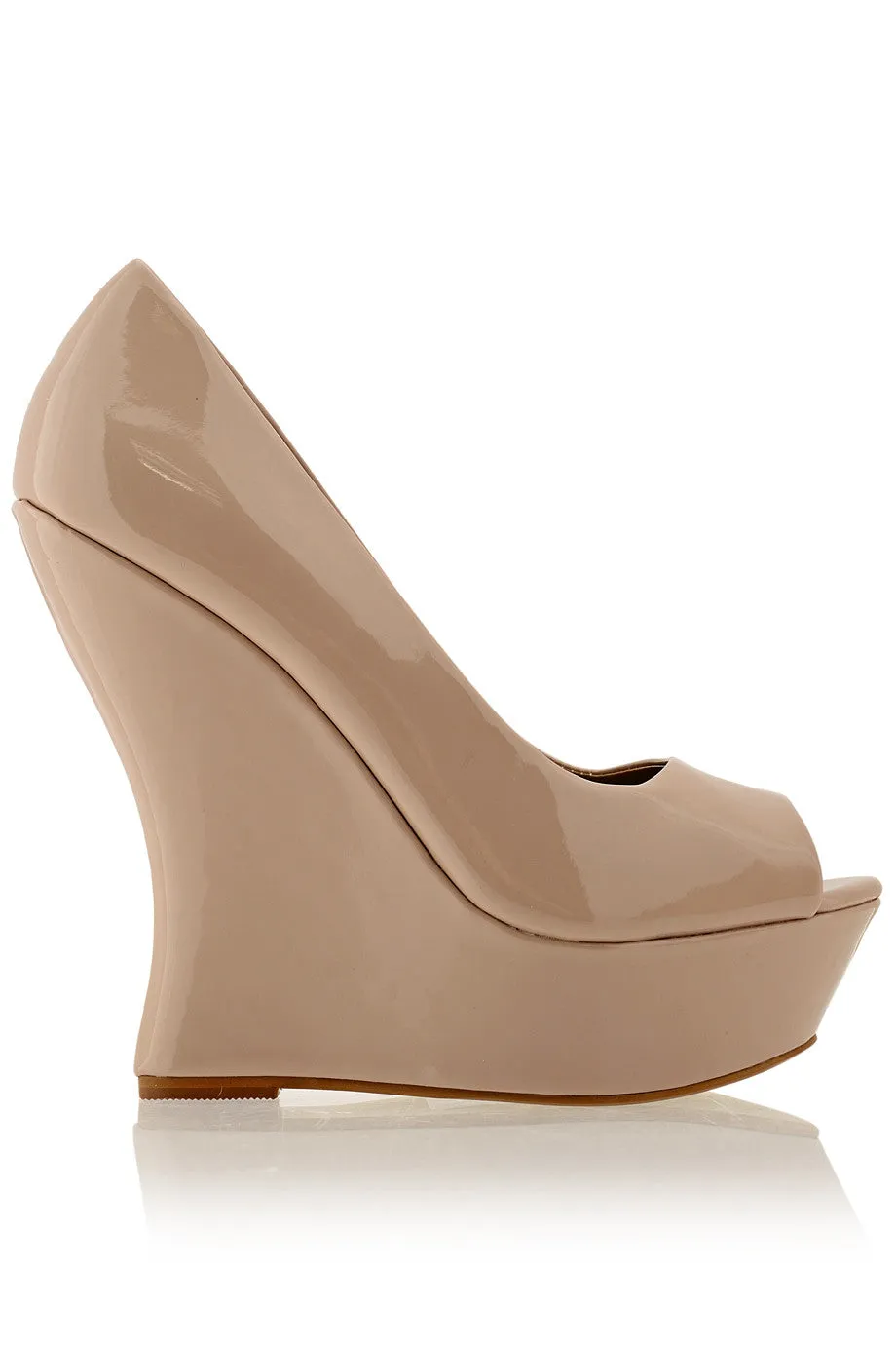 MELLIE Nude Patent Peep Toe Wedges