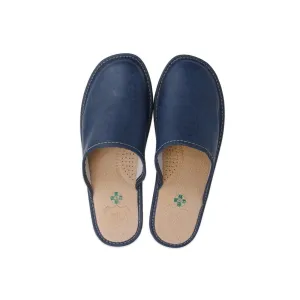 Men's Dark Blue Leather Slippers