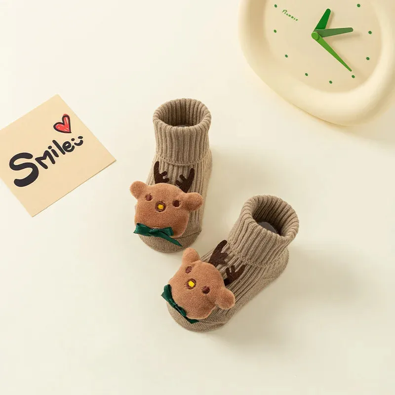 New Baby Winter Autumn Floor Sock Soft Cute Cartoon Bear Doll Toddlers Boys Girls Indoor Shoes Anti-skip 0-3Y Kids Socks