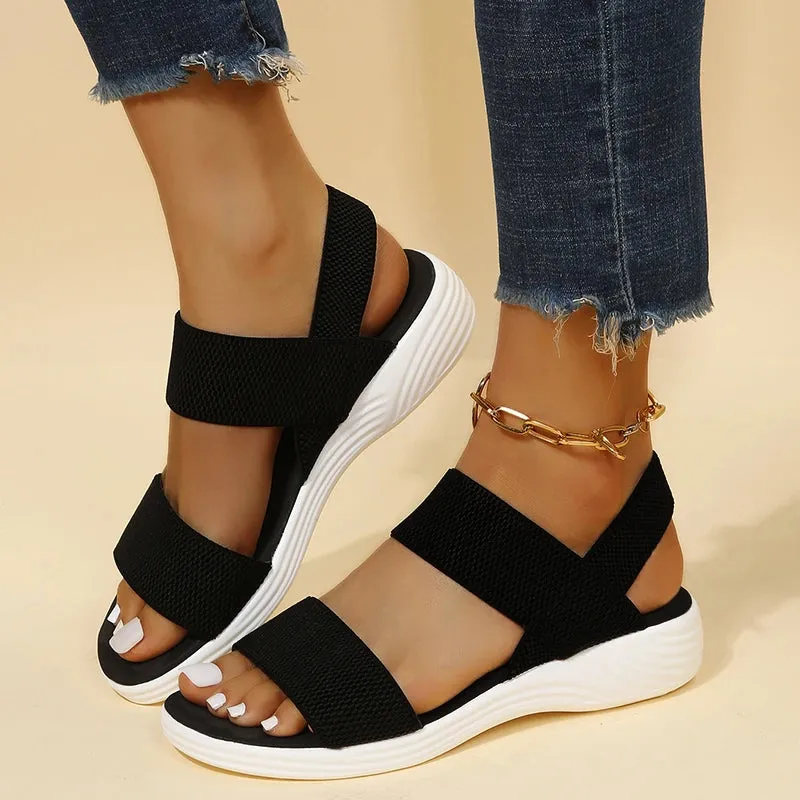 New Women's Wedge Platform Cozy Sandals Ladies Outdoor Beach Casual Elastic Band Designer Shoes Sandal Women Summer Footwear