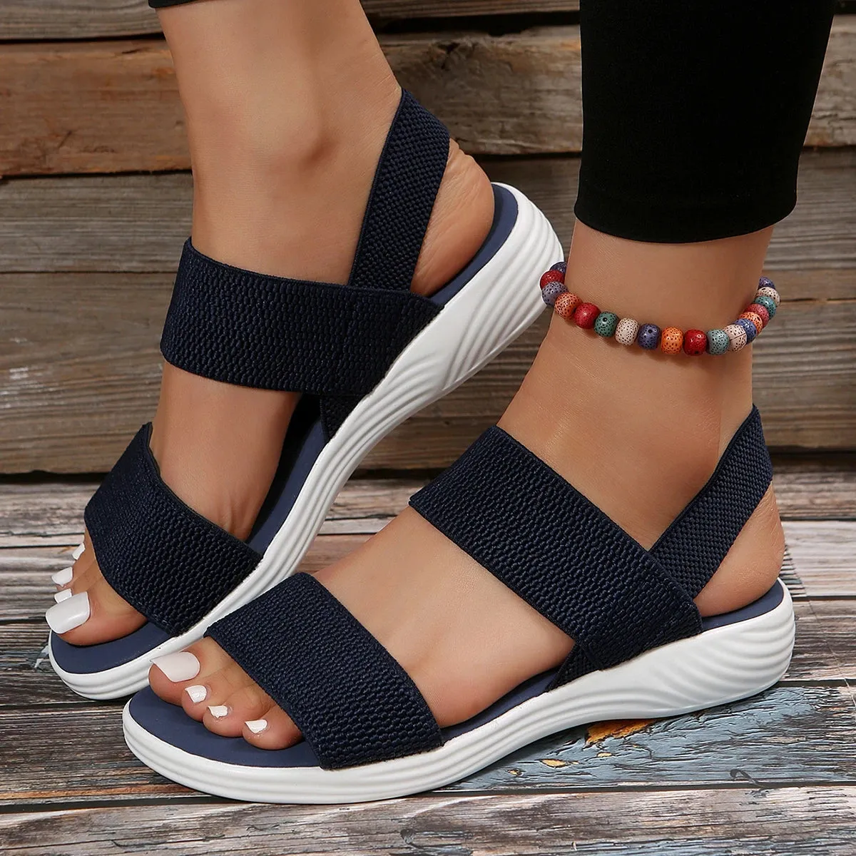 New Women's Wedge Platform Cozy Sandals Ladies Outdoor Beach Casual Elastic Band Designer Shoes Sandal Women Summer Footwear