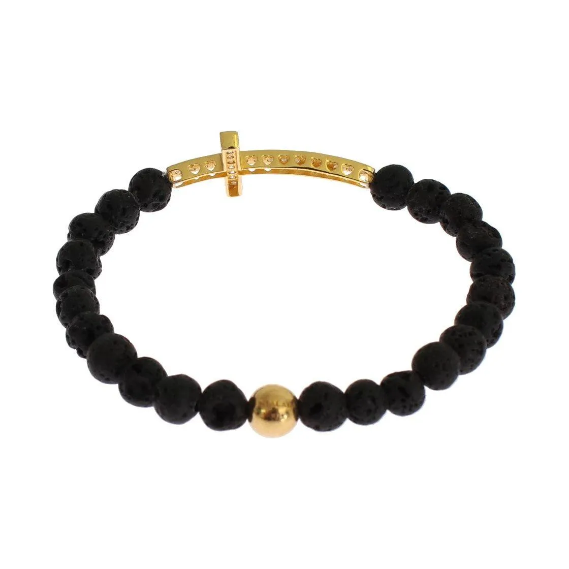 Nialaya Elegant Gold & Black Lava Stone Bracelet