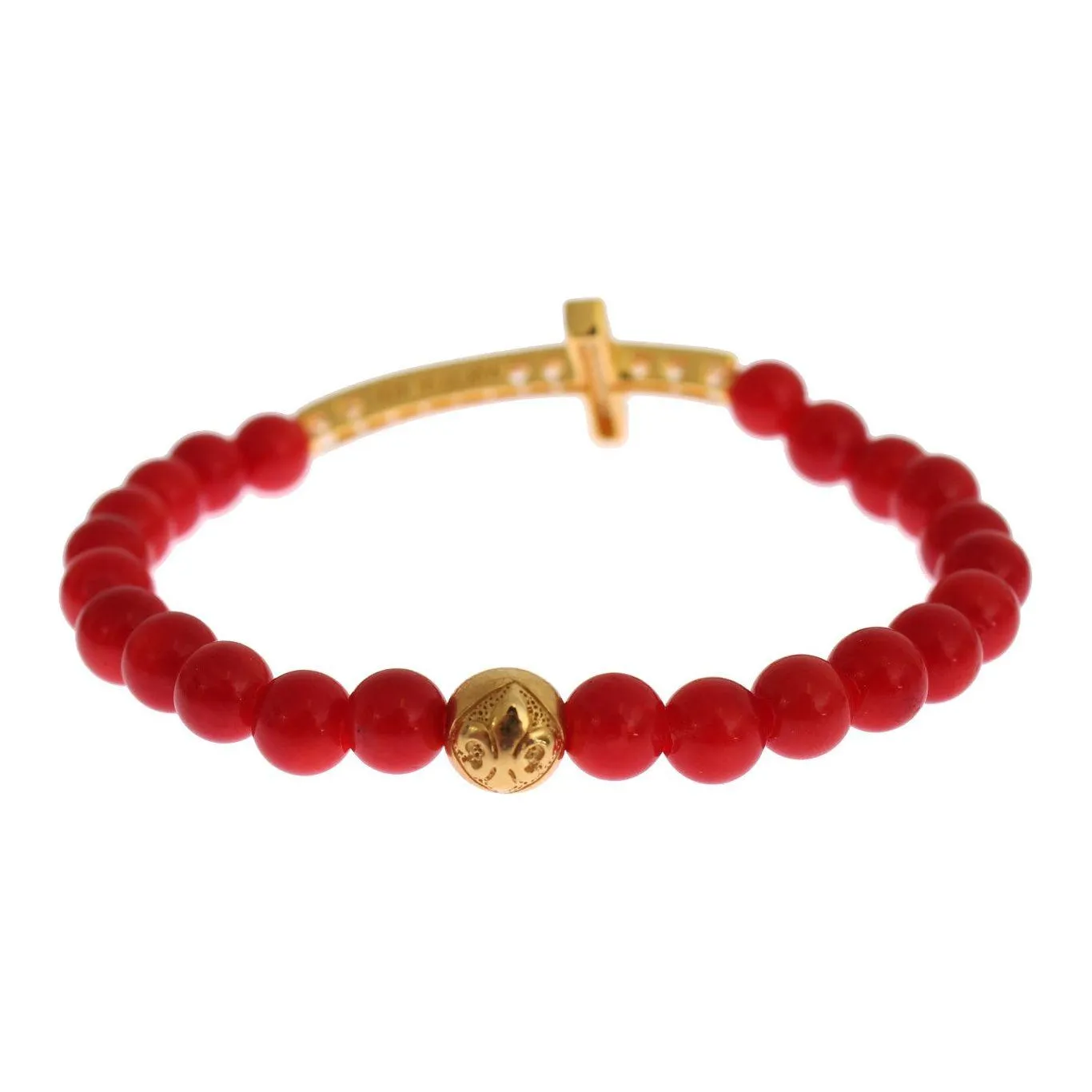 Nialaya Elegant Gold and Red Coral Beaded Bracelet