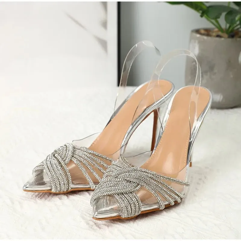 Pre Order:  Silver Knots Transparent High-Heels Sandals